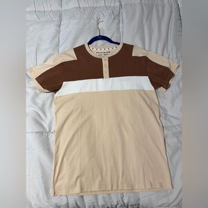 Men's Casual Brown and Cream Colorblock Tee